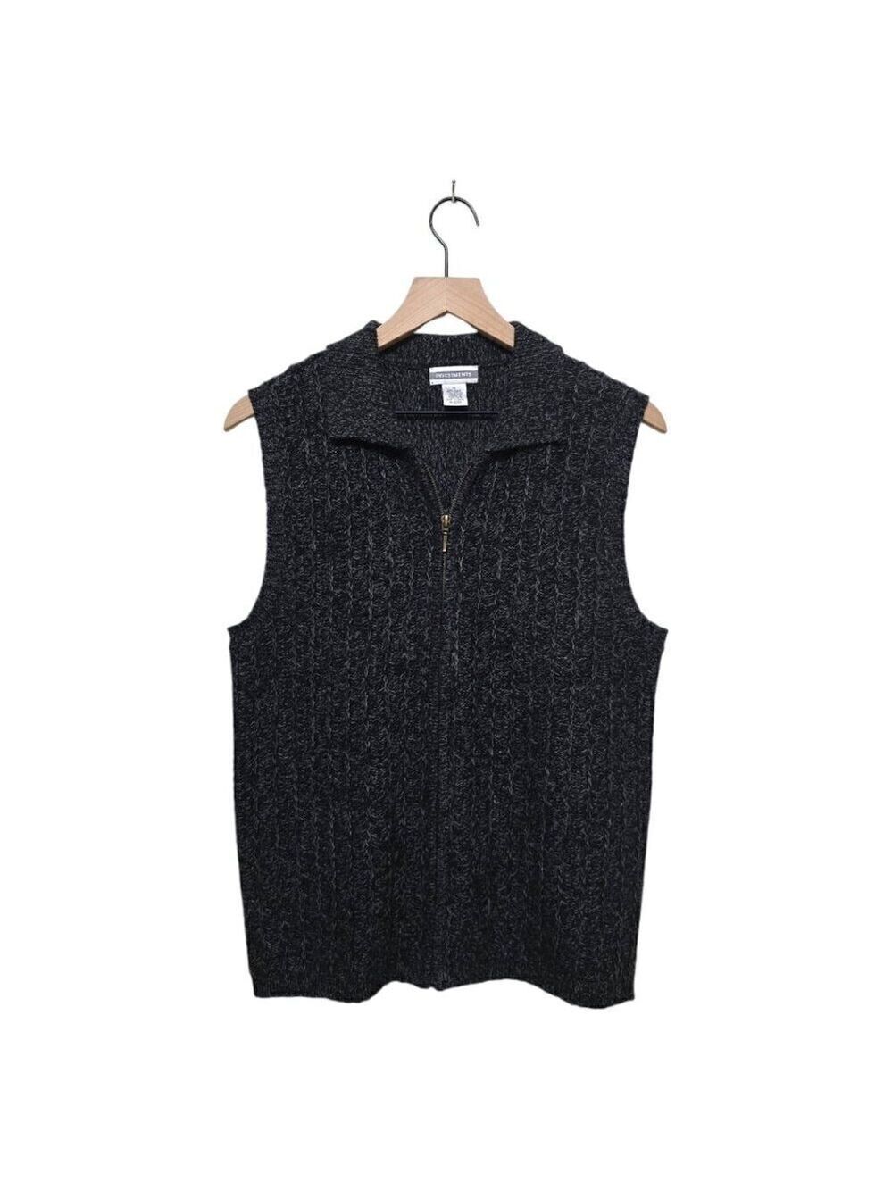 Investments Ramie Blend Marled Knit Zip Front Sweater Vest Sz M